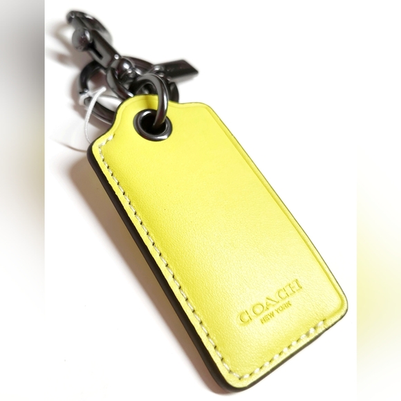 Coach Bottle Opener Keychain Bag Charm Bright Yellow Leather Gunmetal CL419 NWT - Picture 10 of 13